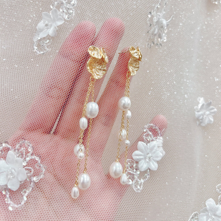 Long Pearl Bridal Earrings