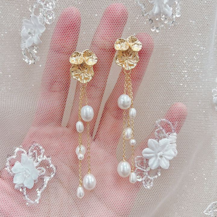 Long Pearl Bridal Earrings