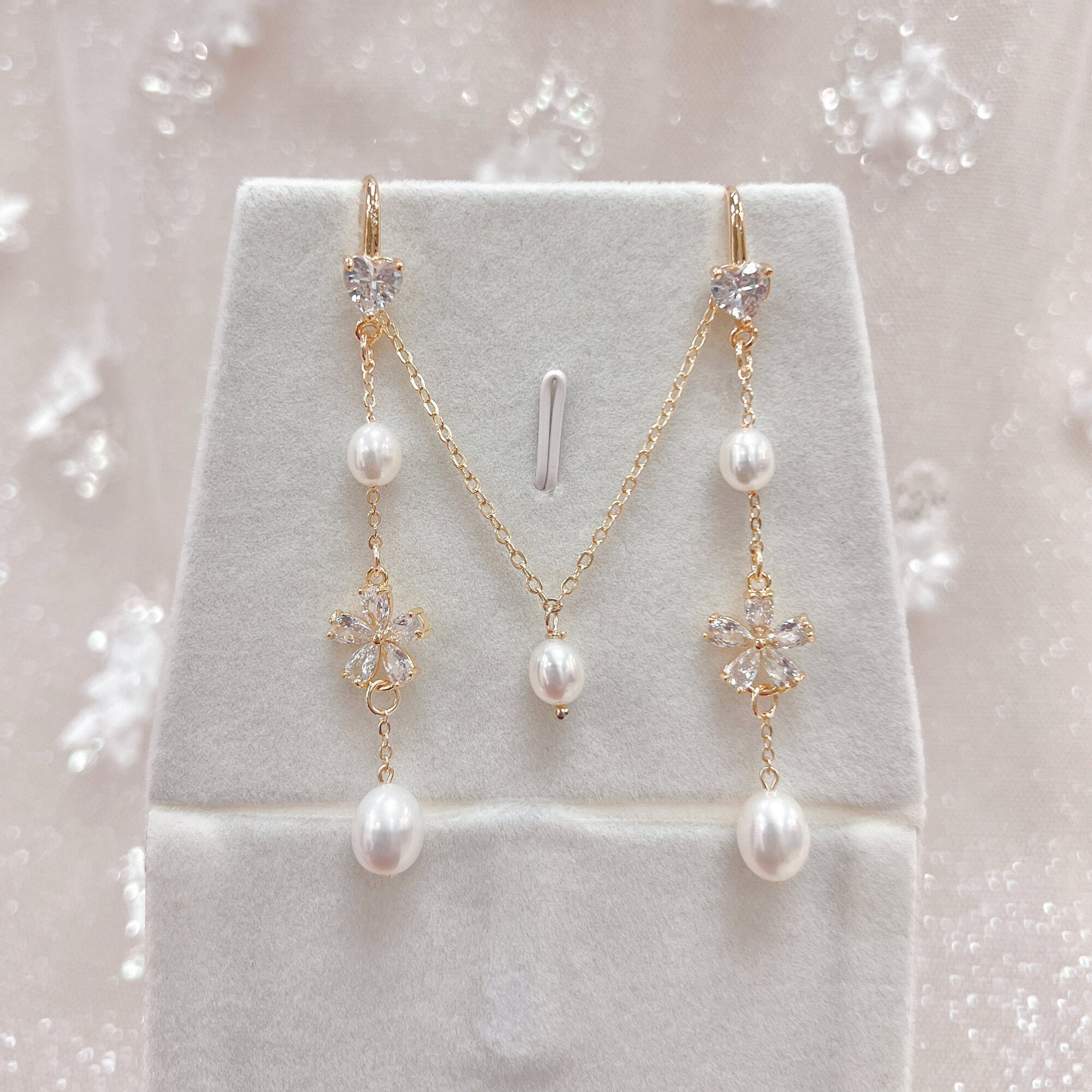 Real Pearl Necklace and Earrings Set