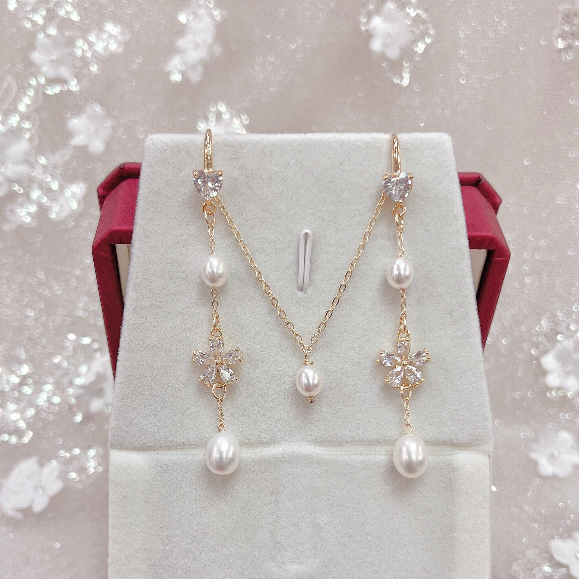 Real Pearl Necklace and Earrings Set