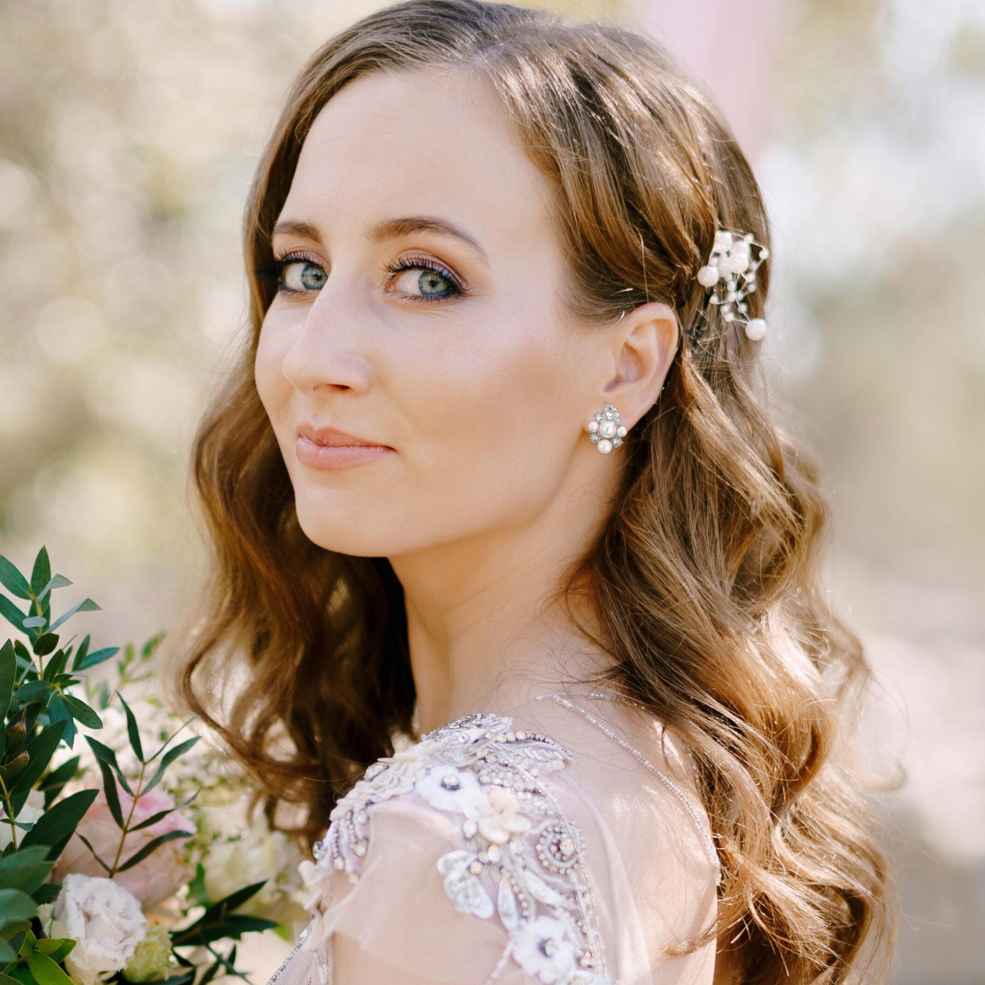 Simple Pearl Wedding Earrings