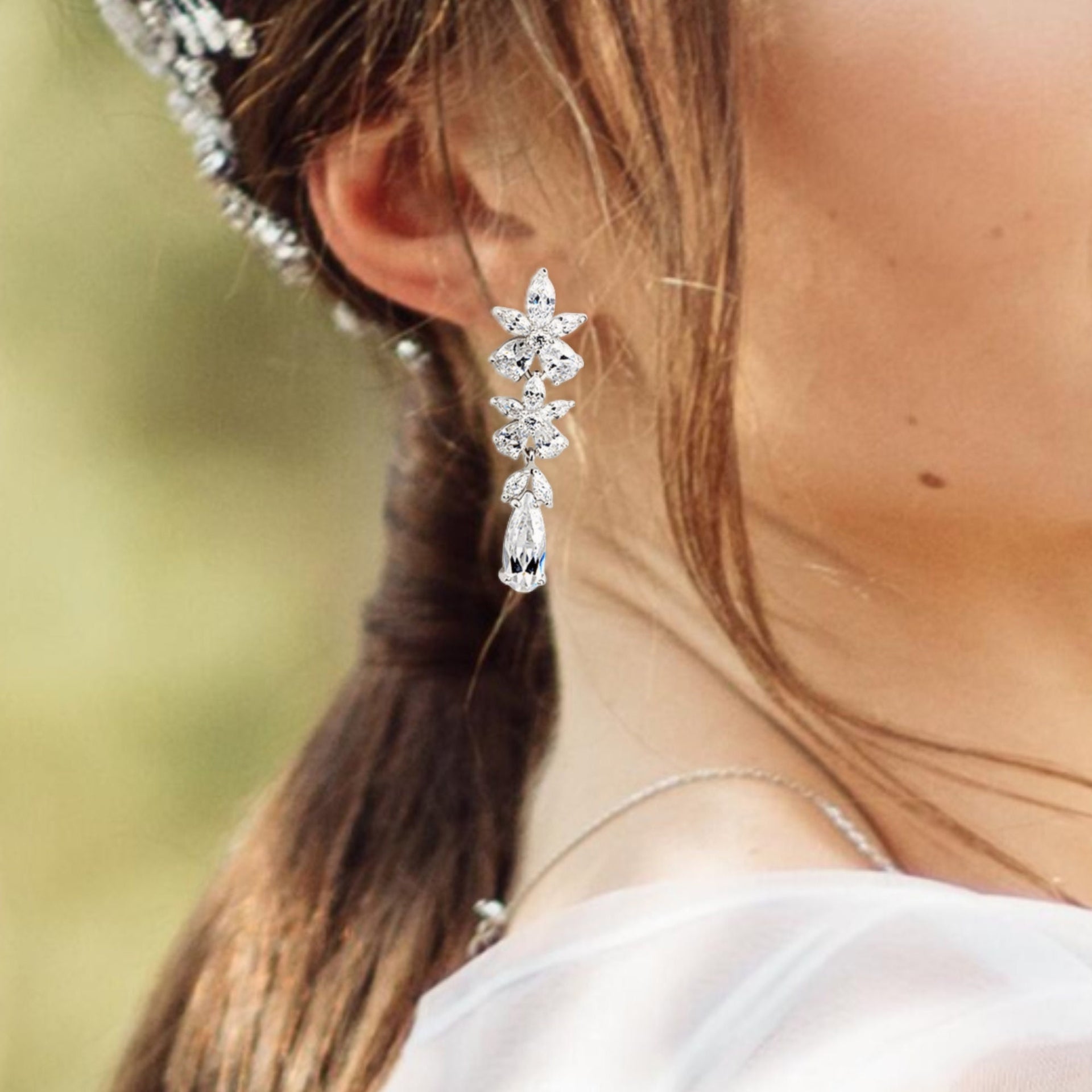 CZ Long Bridal Earrings