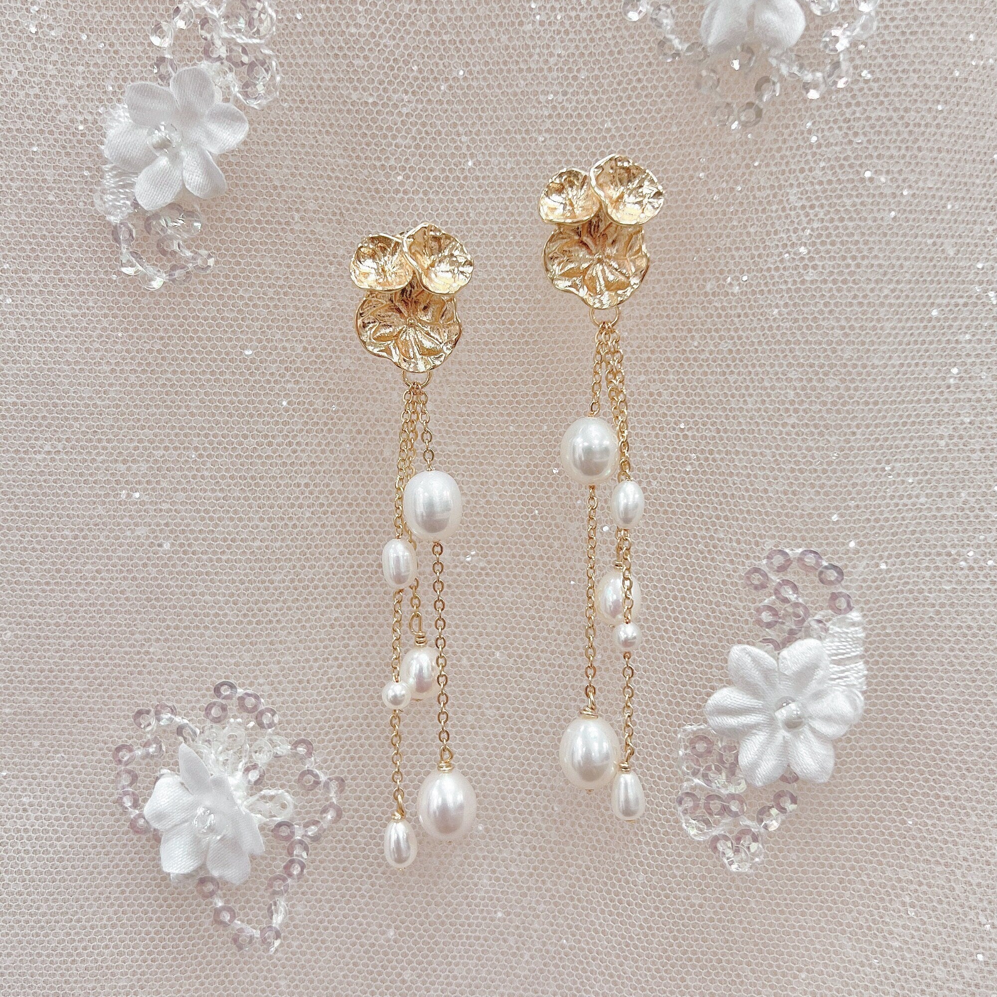 Long Pearl Bridal Earrings