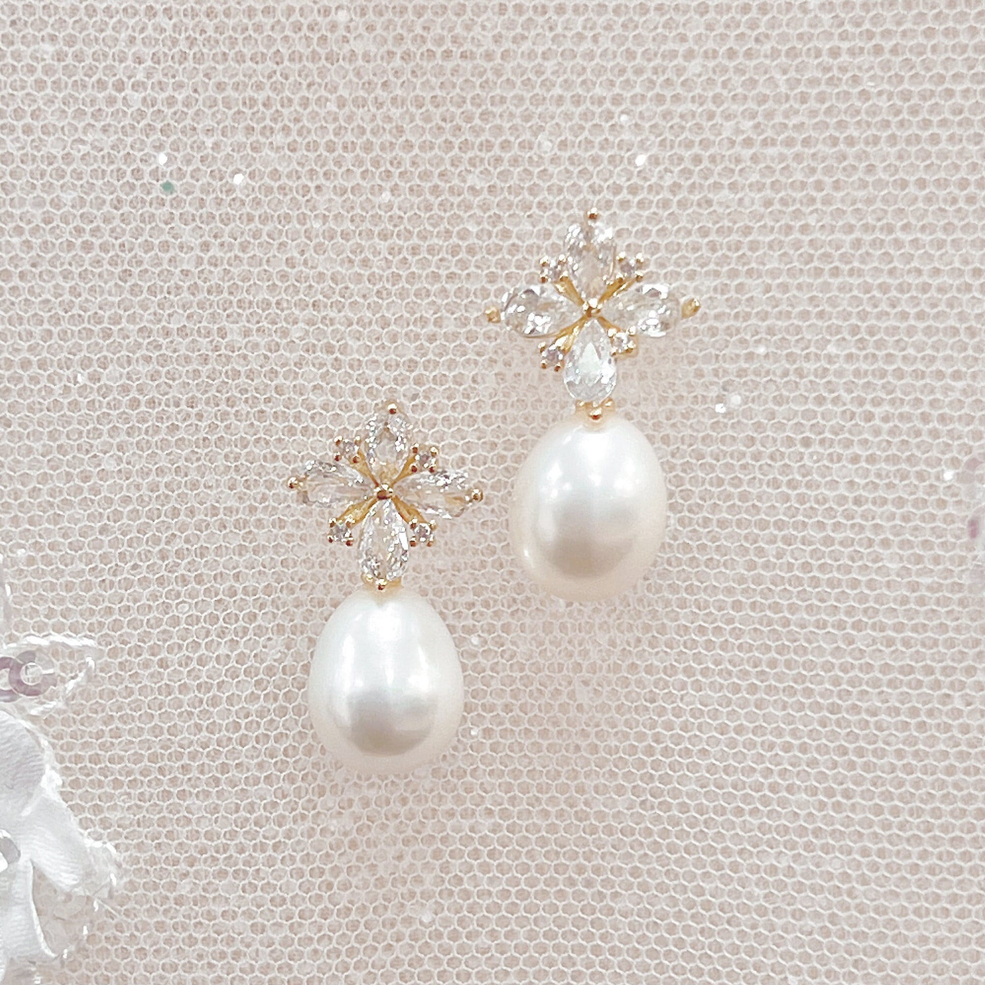 Gold Pearl Wedding Earrings