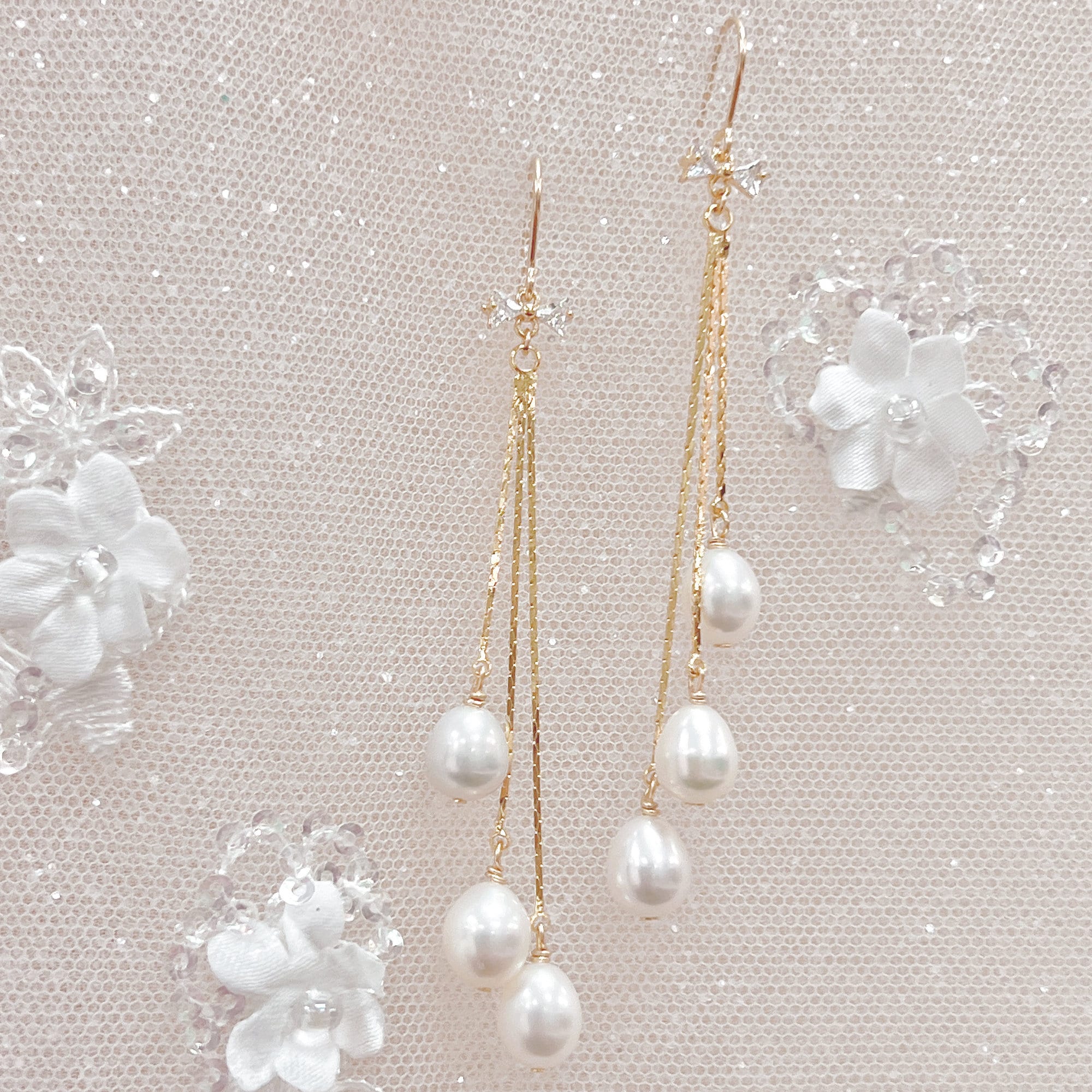 Long Pearl Bridal Earrings