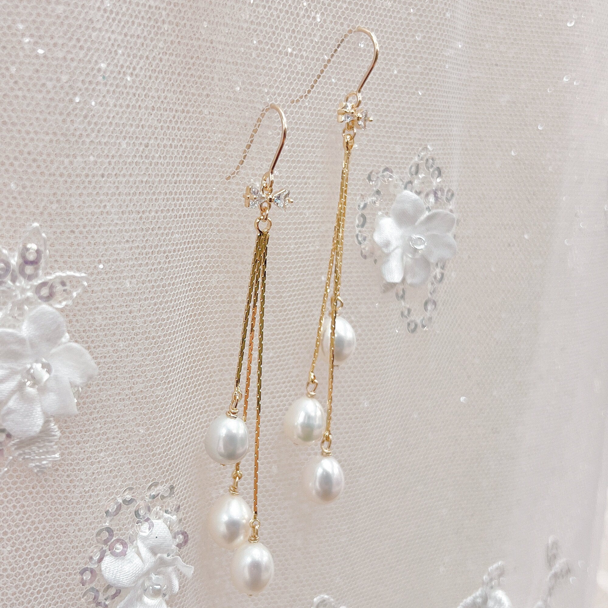 Long Pearl Bridal Earrings