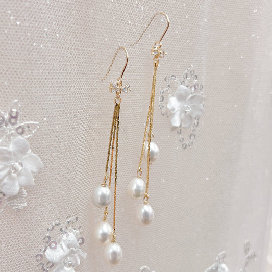 Long Pearl Bridal Earrings